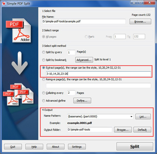 extract page from pdf with simple pdf split
