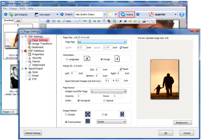 page settings for image to pdf