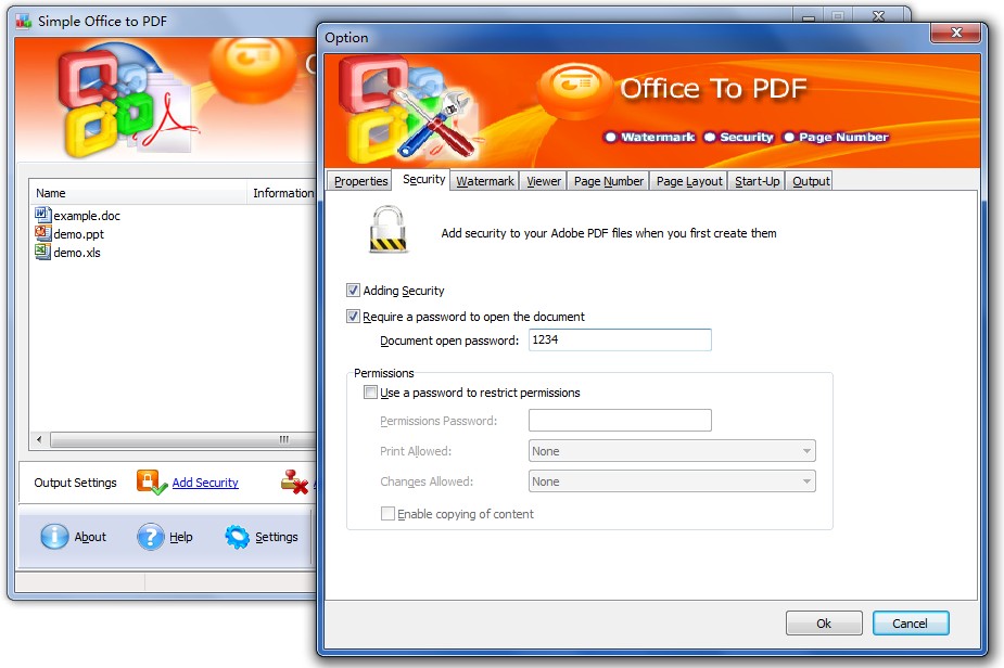 password protect pdf from office