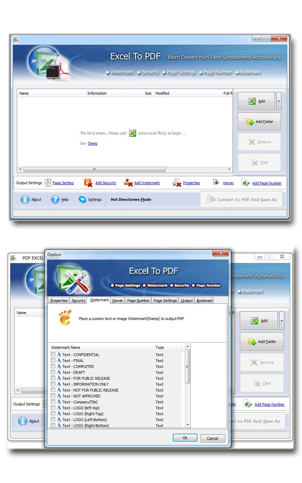 screenshots for simple-excel-to-pdf