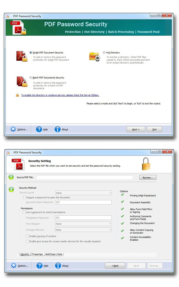 screenshots for simple-pdf-password-security
