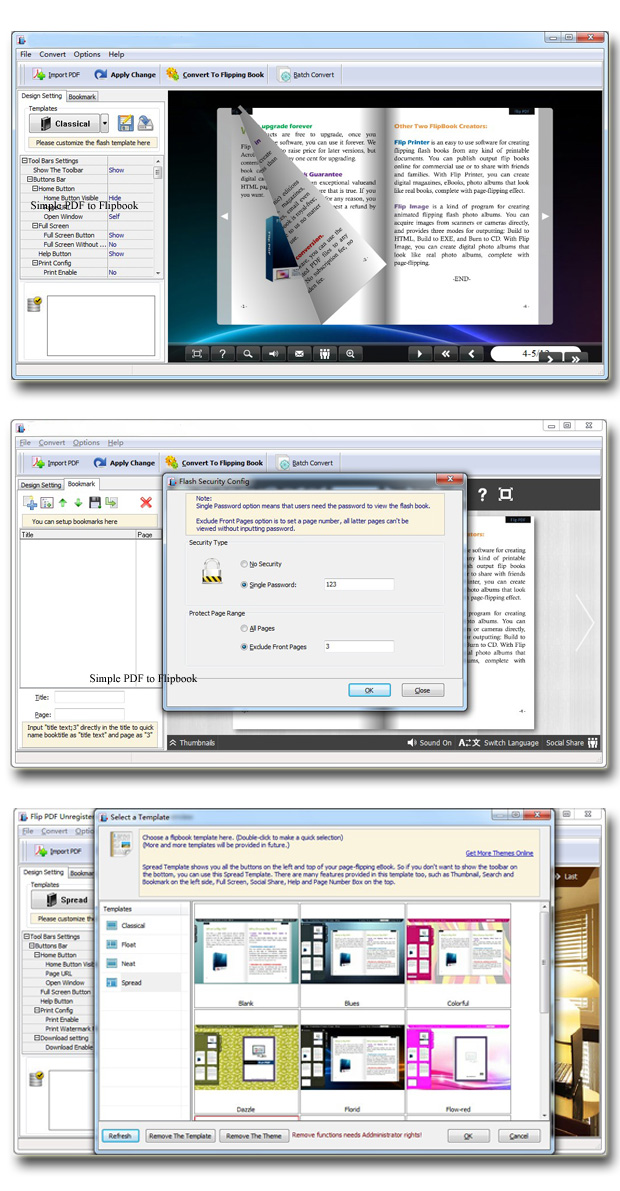 screenshots for simple-pdf-to-flipbook